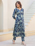 Indigo Pure Cotton Floral Printed Straight Kurta Pant Set